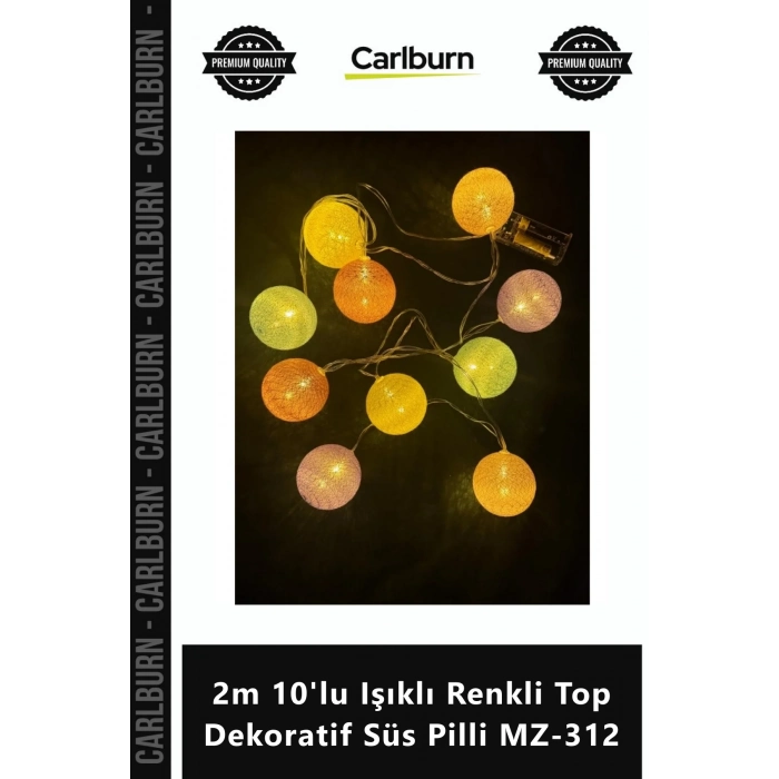 Özel Üretim Gün Işığı 2 Kademeli 6cm Led Lambalı 2m 10lu Işıklı Renkli Top Dekoratif Süs Pilli MZ31