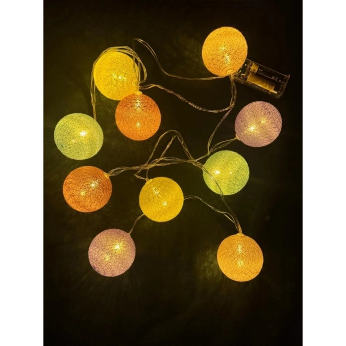 Özel Üretim Gün Işığı 2 Kademeli 6cm Led Lambalı 2m 10lu Işıklı Renkli Top Dekoratif Süs Pilli MZ31