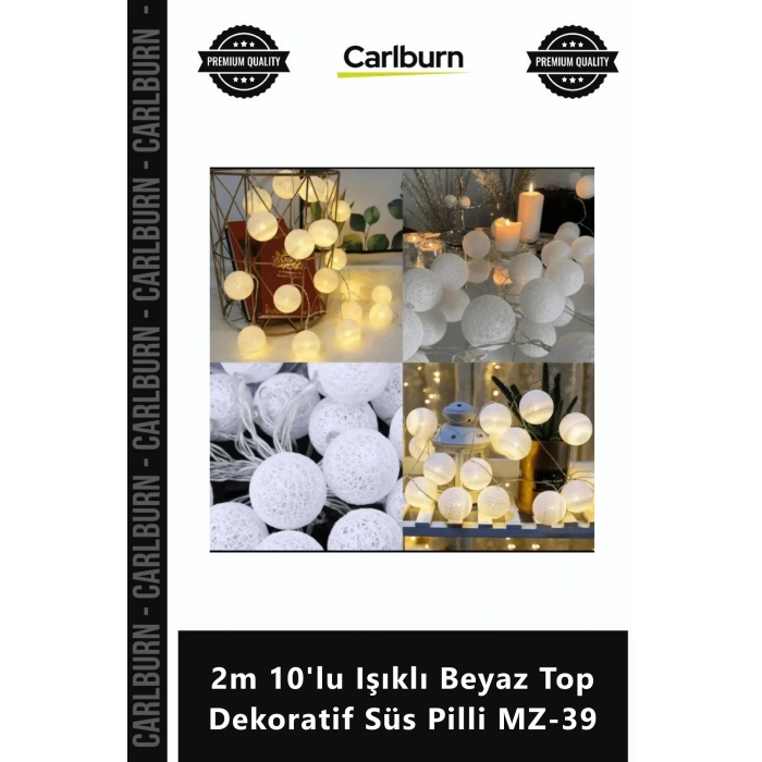 Özel Üretim Cotton Ball Led Işık Gece Lambası 2m 10lu Işıklı Beyaz Top Dekoratif Süs Pilli MZ39