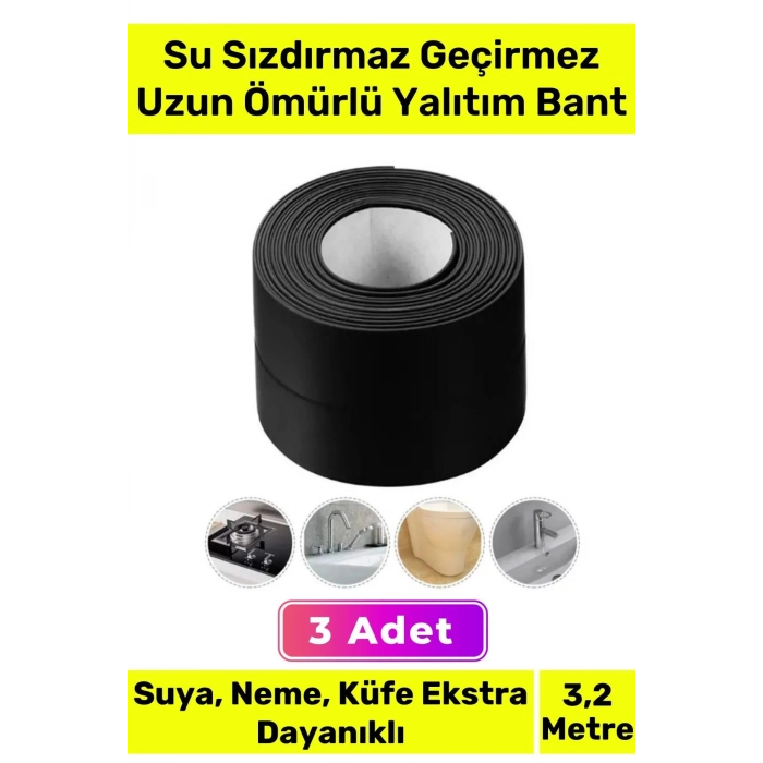 Özel Üretim Ekstra Güçlü Su Geçirmez Sızdırmaz Dayanıklı Yalıtım Tamir Küf Önleyici Siyah Bant 32m 3