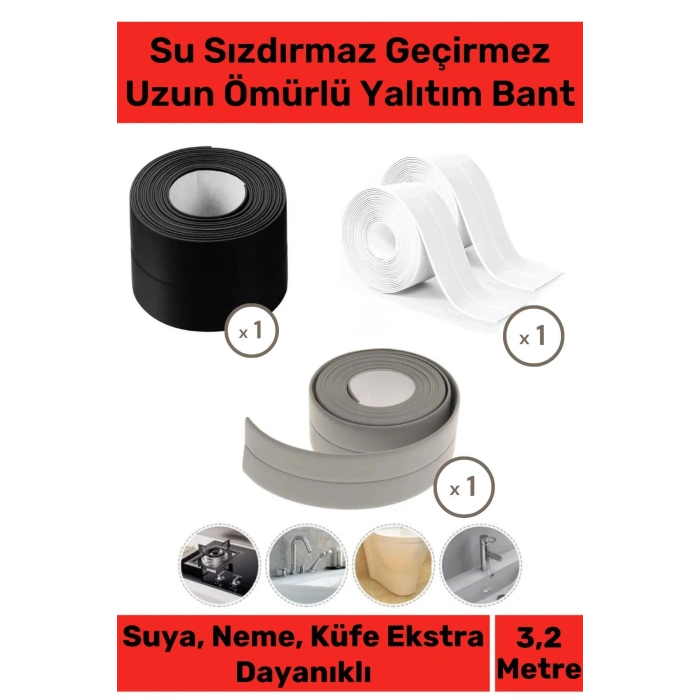 Özel Üretim Ekstra Güçlü Su Geçirmez Sızdırmaz Dayanıklı Yalıtım Tamir Önleyici 32m Siyah Beyaz Gri