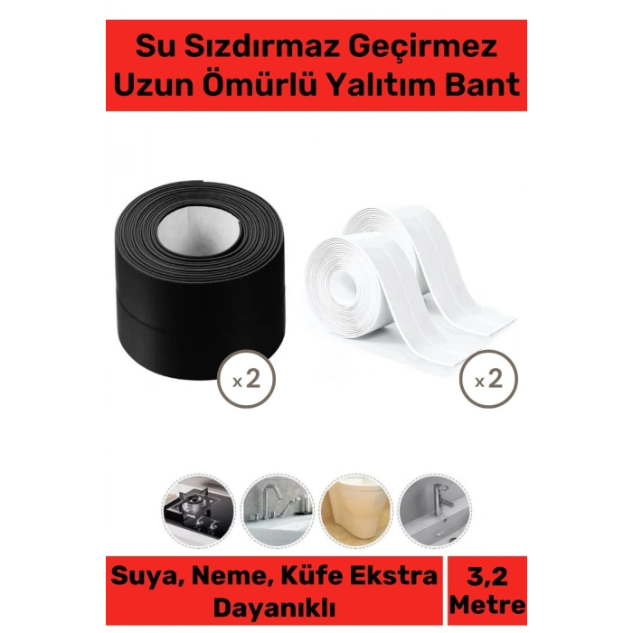 Özel Üretim Ekstra Güçlü Su Geçirmez Sızdırmaz Dayanıklı Yalıtım Tamir Önleyici 32m Siyah Beyaz Bant