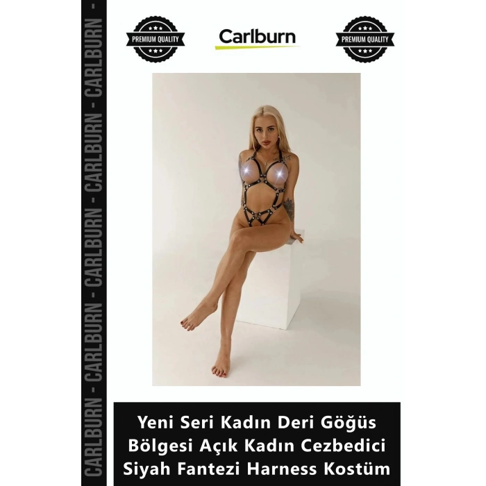 Özel Üretim Yeni Seri Kadın Deri Göğüs Bölgesi Açık Kadın Cezbedici Siyah Fantezi Harness Kostüm