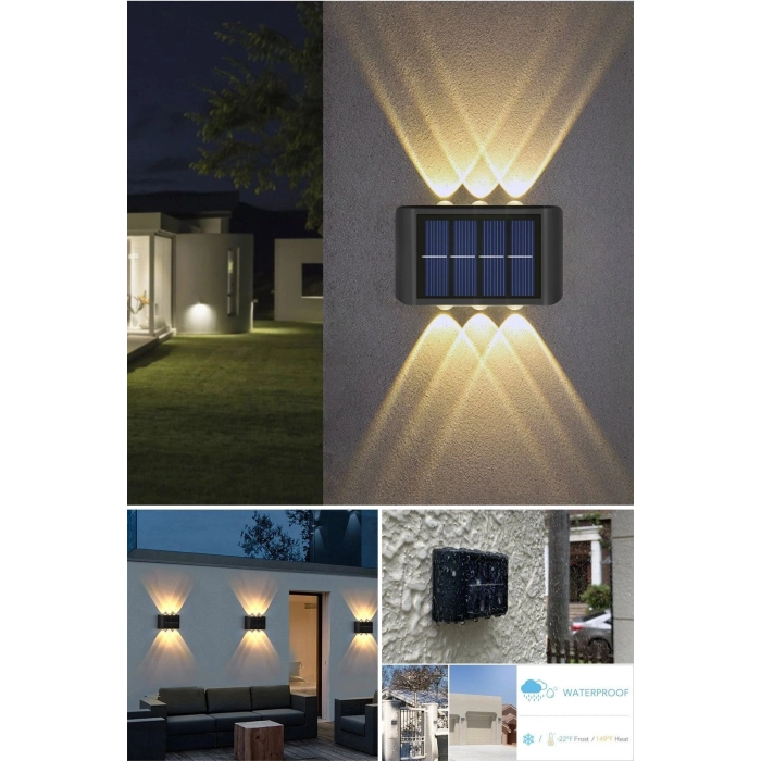 Özel Üretim 2li Set Solar Duvar Lambası 6 Ledli Aplik Gün Işığı Rengi IP65 Su Geçirmez