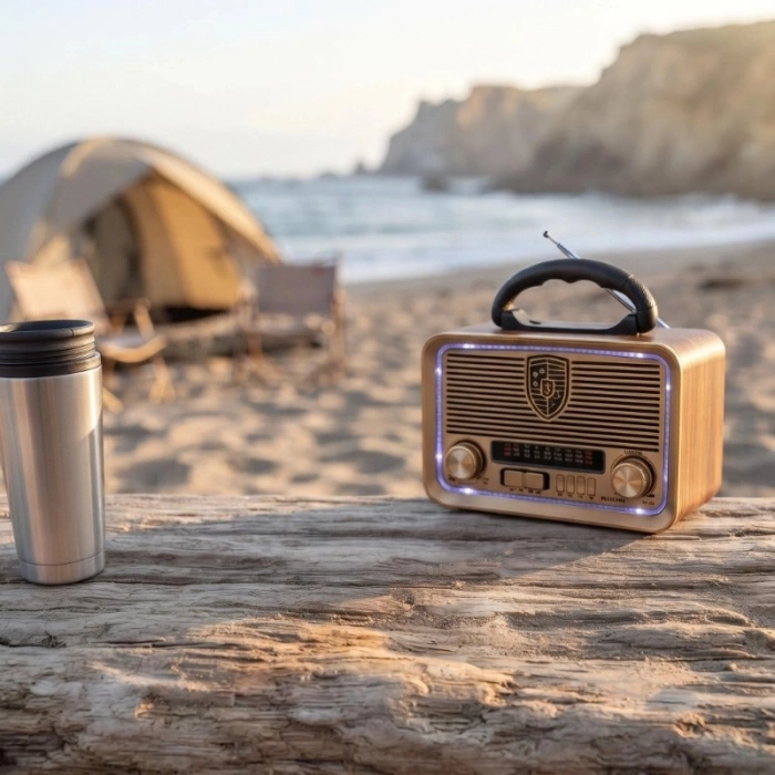 Özel Üretim Solar Panelli LED Fenerli FM Radyo Nostaljik Tasarım Şarjlı Bluetooth Özellikli