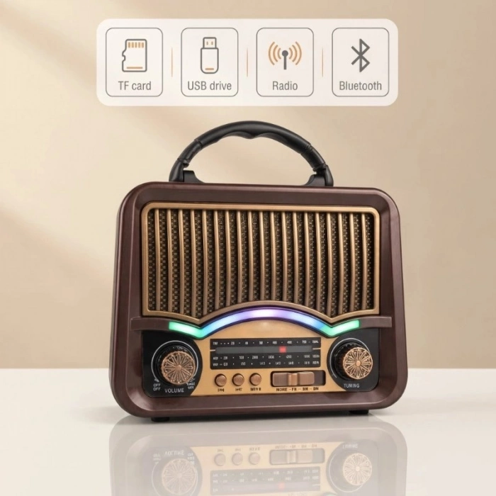 Özel Üretim Solar Nostalji Müzik Kutusu Şarjlı FM Radyo Bluetooth Özellikli Retro Tasarımlı