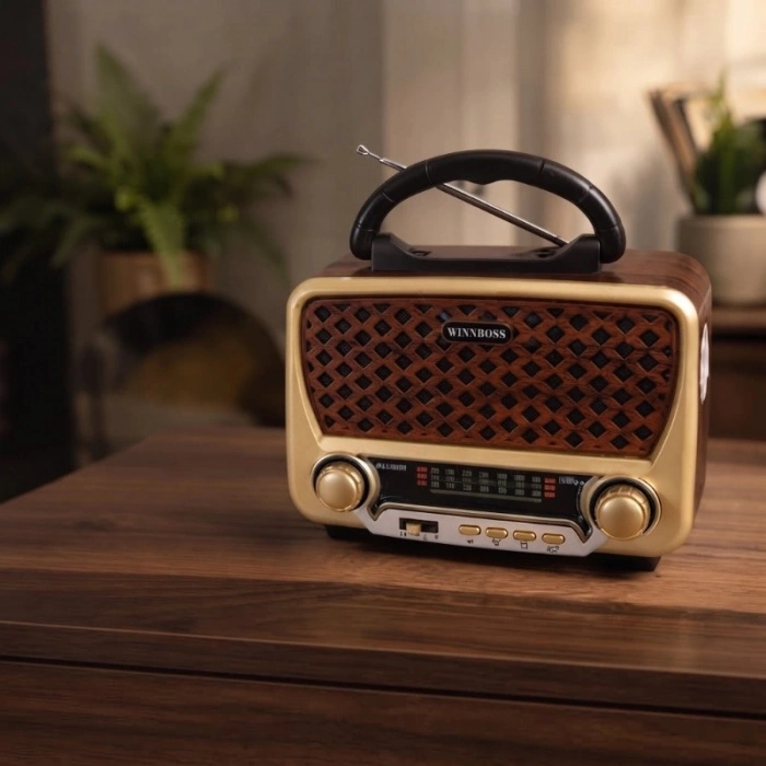 Özel Üretim Nostalji Müzik Kutusu Solar Panelli Şarjlı AUX Girişi LED Fener Bluetooth