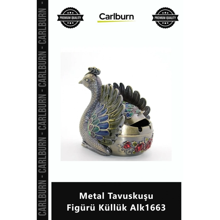 Özel Üretim Dekoratif Tasarım Antik Eskitme Pirinç Görünümlü Metal Tavuskuşu Figürü Küllük Alk1663