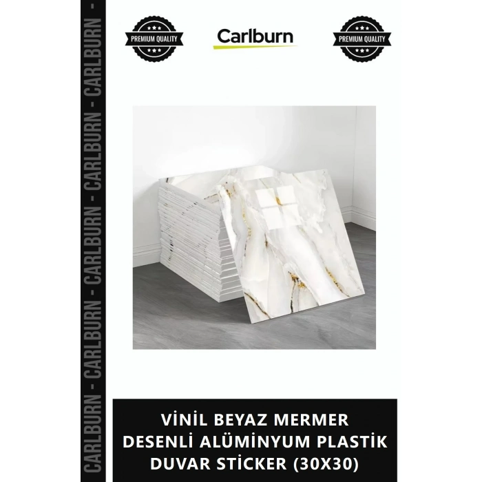 Özel Üretim 3D Panel Yapışkanlı VİNİL BEYAZ MERMER DESENLİ ALÜMİNYUM PLASTİK DUVAR STİCKER 30X30