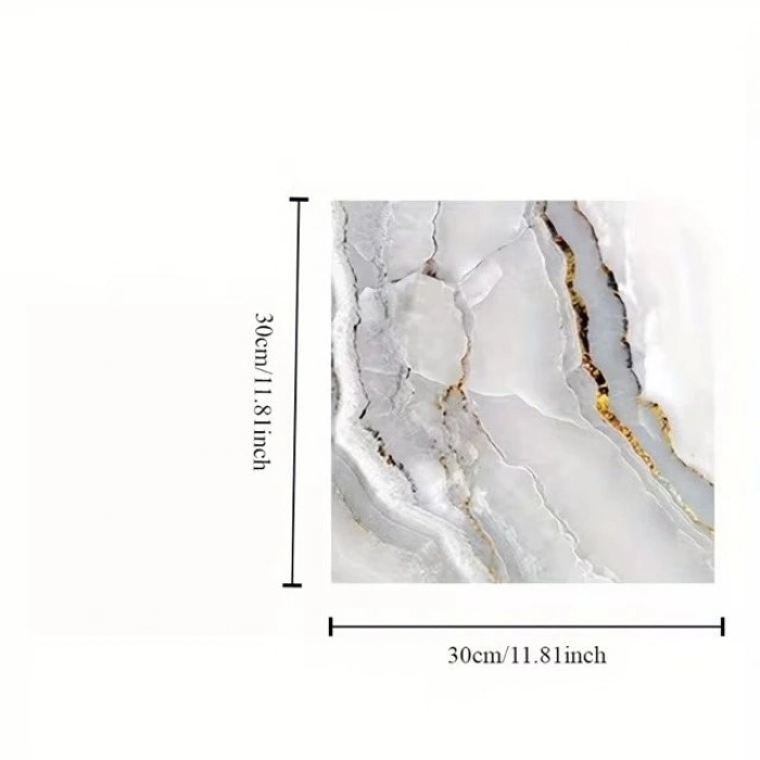 Özel Üretim 3D Panel Yapışkanlı VİNİL BEYAZ MERMER DESENLİ ALÜMİNYUM PLASTİK DUVAR STİCKER 30X30