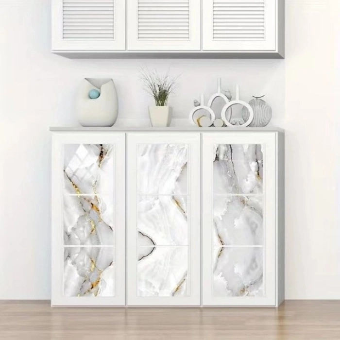Özel Üretim 3D Panel Yapışkanlı VİNİL BEYAZ MERMER DESENLİ ALÜMİNYUM PLASTİK DUVAR STİCKER 30X30