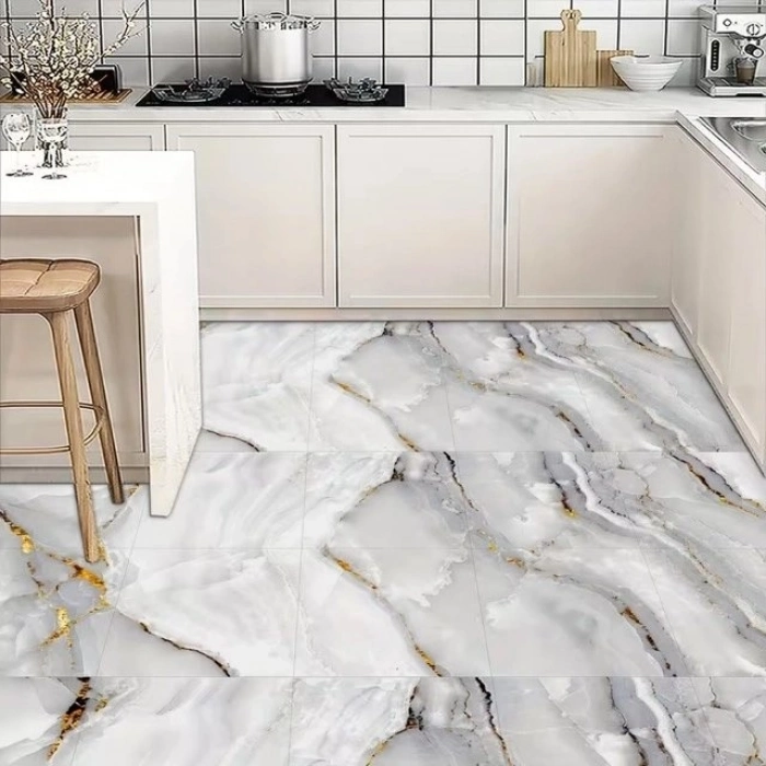 Özel Üretim 3D Panel Yapışkanlı VİNİL BEYAZ MERMER DESENLİ ALÜMİNYUM PLASTİK DUVAR STİCKER 30X30