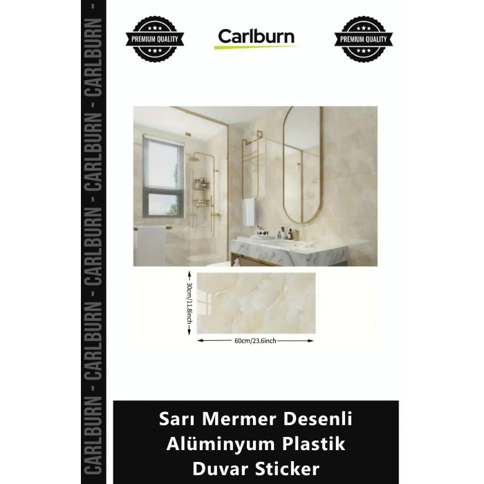 Özel Üretim Yapışkanlı Isıya Dayanıklı Mutfak Sarı Mermer Desenli Alüminyum Plastik Duvar Sticker