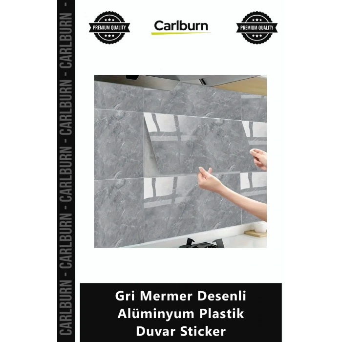 Özel Üretim Nem Isı Su Geçirmez Mutfak Banyo Gri Mermer Desenli Alüminyum Plastik Duvar Sticker
