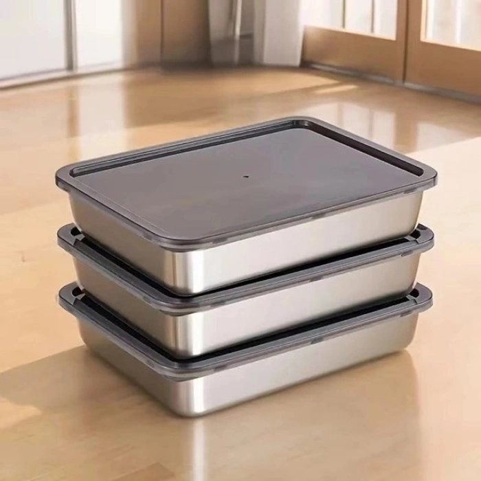 Özel Üretim 304 Kalite Sağlıklı Derin Çok Amaçlı Paslanmaz Çelik Fırın Saklama Kabı 25x20x5 cm
