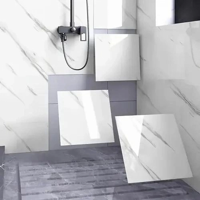 Özel Üretim Su Geçirmez Mutfak Paneli BEYAZ MERMER DESENLİ ALÜMİNYUM PLASTİK DUVAR STİCKER 3030