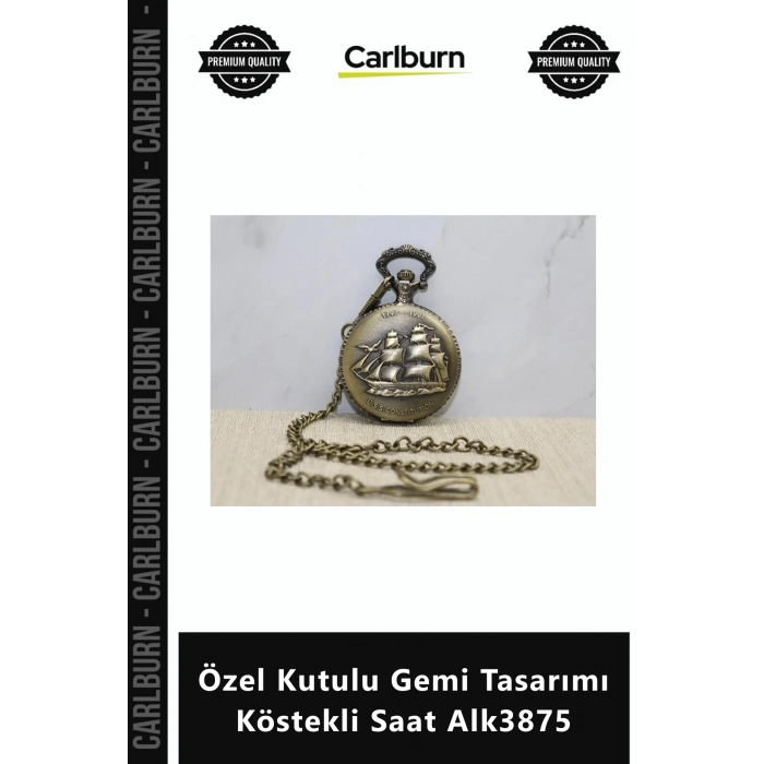 Özel Üretim Hediyelik Antika Görünümlü Klasik Gümüş Kaplama Özel Kutulu Gemi Tasarımı Köstekli Saat