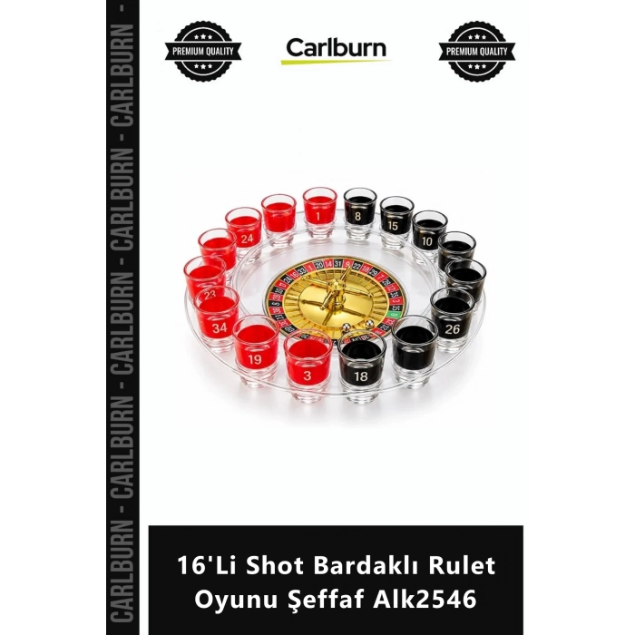 Özel Üretim Eğlence Hediye Seti Şık Parti Aksesuarı 16Li Shot Bardaklı Rulet Oyunu Şeffaf Alk2546