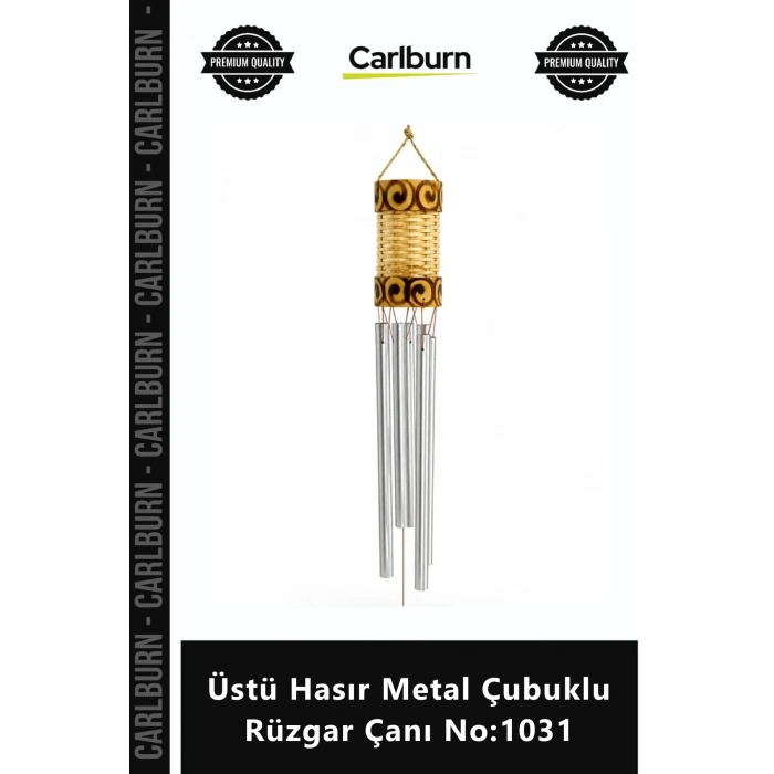 Özel Üretim Balkon Bahçe Dekoratif Estetik Şık Doğal Üstü Hasır Metal Çubuklu Rüzgar Çanı No1031