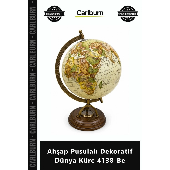 Özel Üretim Ofis Hediyesi Masa Üstü Vintage Şık Tasarım Ahşap Pusulalı Dekoratif Dünya Küre 4138Be