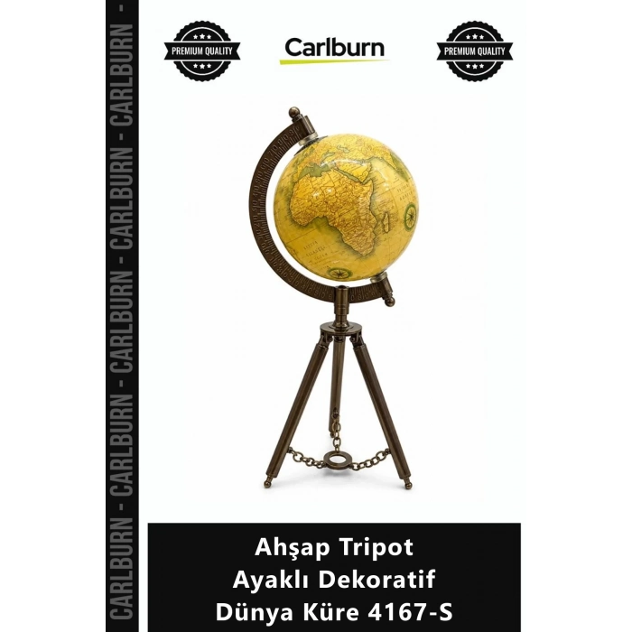 Özel Üretim Şık Ofis Hediyesi Retro Tasarım Antik Ahşap Tripot Ayaklı Dekoratif Dünya Küre 4167S