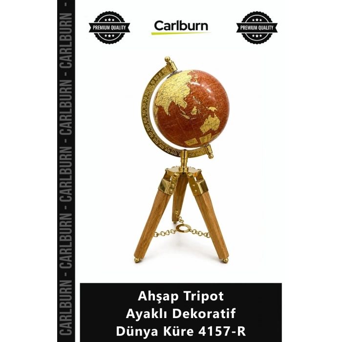 Özel Üretim Ofis Hediyelik Retro Eskitme Tasarım Ahşap Tripot Ayaklı Dekoratif Dünya Küre 4157R