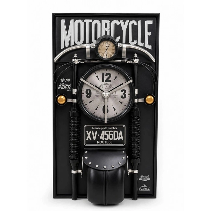 Özel Üretim Lazer Kesim Siyah Modern Şık Dekoratif Motosiklet Tasarımlı Metal Duvar Saati Alk5789