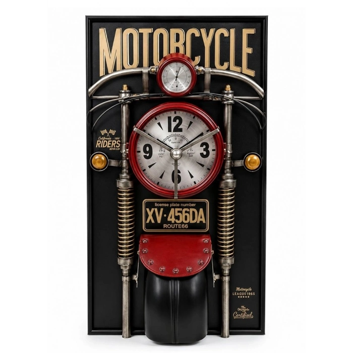 Özel Üretim Dekoratif Modern Lazer Kesim Duvar Şık Motosiklet Tasarımlı Metal Duvar Saati Alk5788