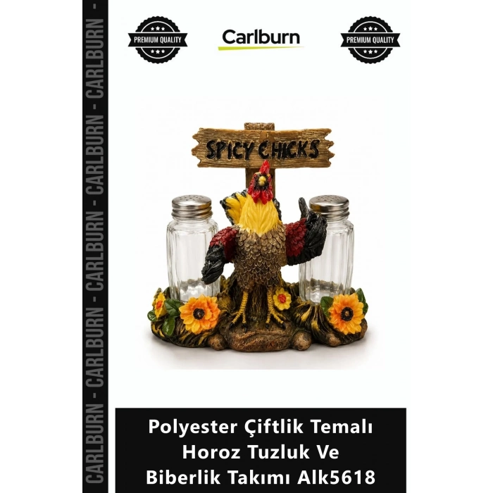 Özel Üretim Mutfak Dekoratif Şık Polyester Çiftlik Temalı Horoz Tuzluk Biberlik Takımı Alk5618