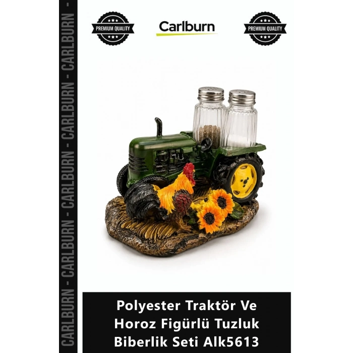 Özel Üretim Şık Mutfak Dekorasyon Polyester Traktör Horoz Figürlü Tuzluk Biberlik Seti Alk5613