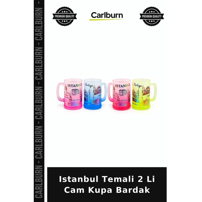 Istanbul Temali 2 Li Cam Kupa Bardak