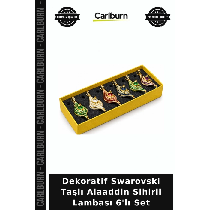 Dekoratif Swarovski Taşlı Alaaddin Sihirli Lambası 6lı Set Alk6186