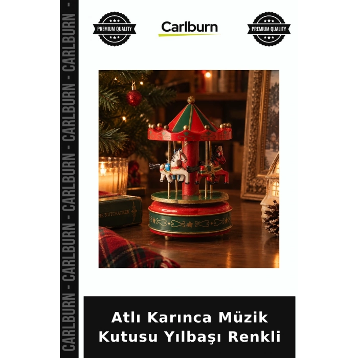 Özel Üretim Hediyelik Dekoratif Atlı Karınca Müzik Kutusu Yılbaşı Renkli