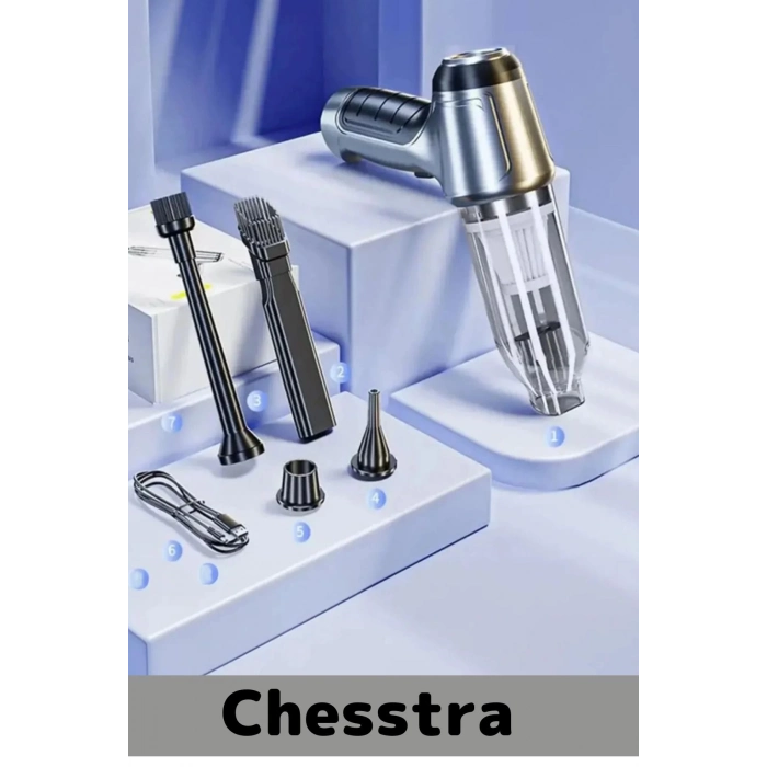 7 Başlıklı Şarjlı Kablosuz 2 Fonksiyonlu 4000 mAh Vakumlu El Süpürgesi Üflemeli Araç Oto Süpürgesi