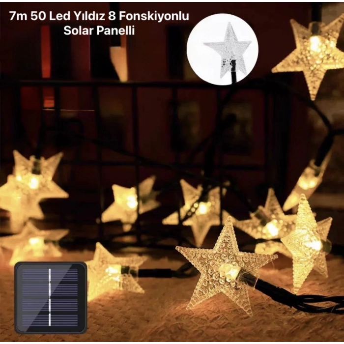 #Solar Bahçe Aydınlatma Dekoratif Solar 7m 50 Led Damla 8 Fonksiyonlu Solar Panelli Gün Işığı