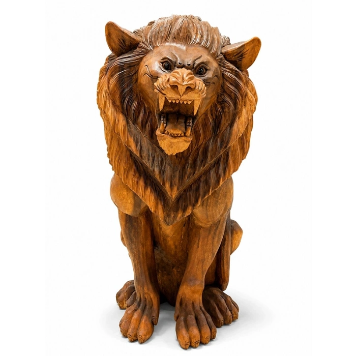 Özel Üretim El İşçiliği Dekoratif Lüks Masif Heykel Otantik Ahşap El Oyması Aslan Figürü 80 Cm No8