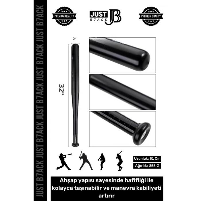 #AhşapBeyzbol Sert Dişbudak Ahşap Kaymaz Dayanıklı 855 Gram Kırılmaz Siyah Beyzbol Sopası 61 Cm