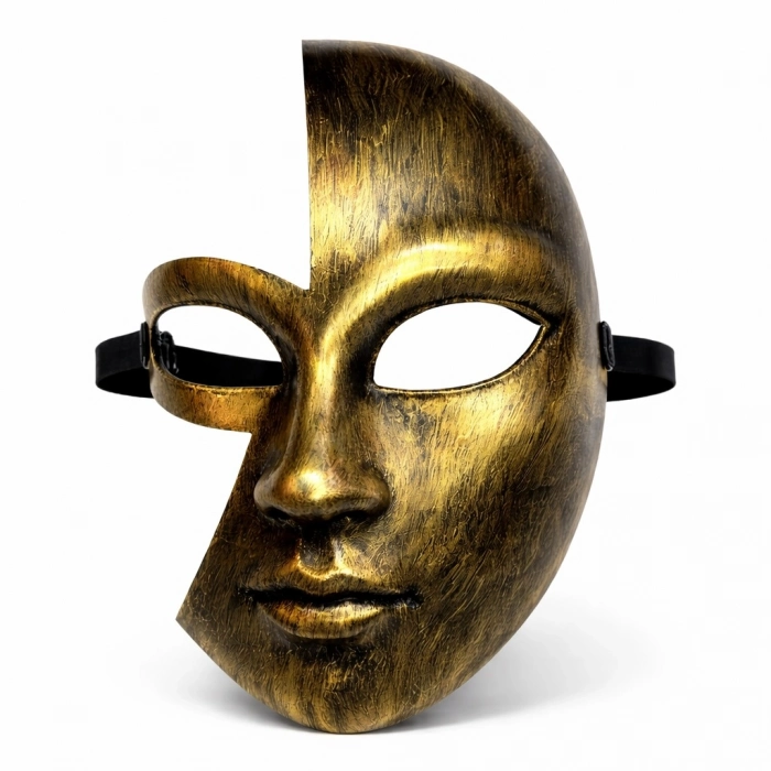 #Maske Gizemli Metalik Gold Eskitme Eğlence Antik Efektli Altın Yarım Yüz Plastik Parti Maskesi