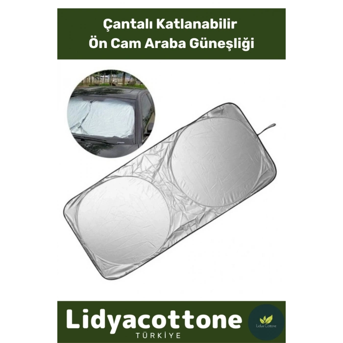 Araba Ön Cam Güneşlik Premium UV Işık Engelleyici Çift Katmanlı Dayanıklı Çantalı Katlanabilir