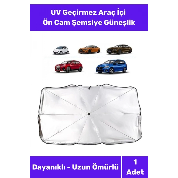 Araç İçi Ön Cam Şemsiye Güneşlik Premium Seri Gölgelik Titanyum Gümüş Kaplama UV Geçirmez Dayanıklı
