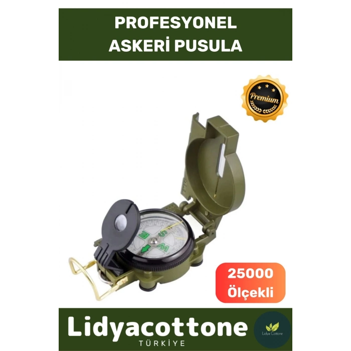 Askeri Profesyonel Pusula Büyüteçli Döner Göstergeli Tel Kılavuzlu Metal Dayanıklı Kasa