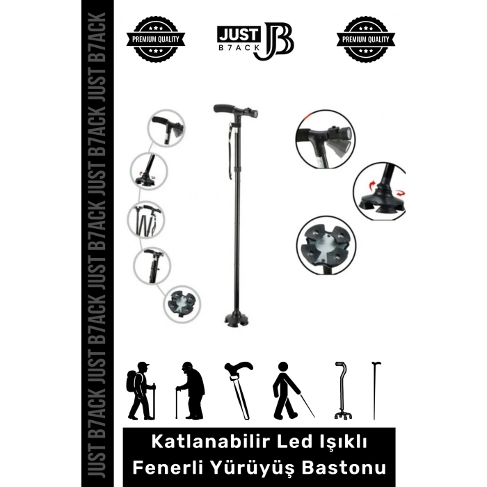 #Baston Led Işıklı Katlanabilir Kolay Açılıp Kapanan Fonksiyonlu Led Işıklı Fenerli Yürüyüş Bastonu