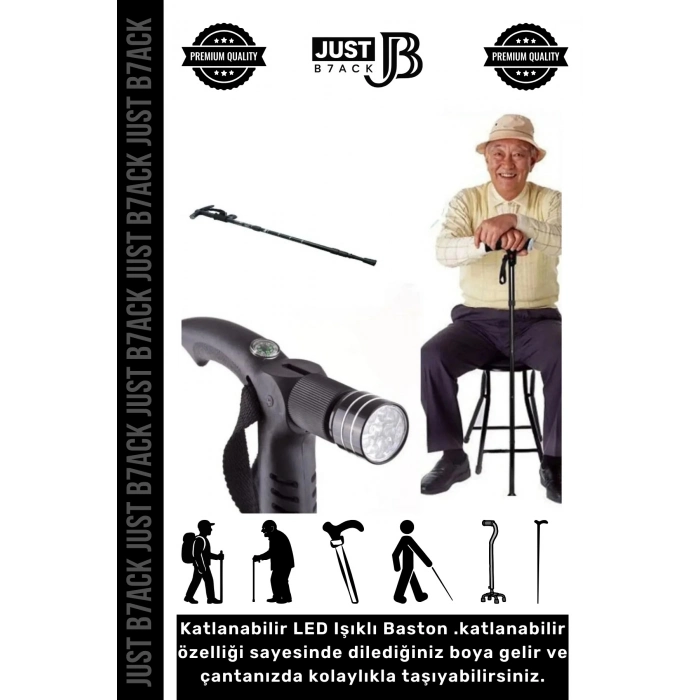#Baston Led Işıklı Katlanabilir Kolay Açılıp Kapanan Fonksiyonlu Led Işıklı Fenerli Yürüyüş Bastonu