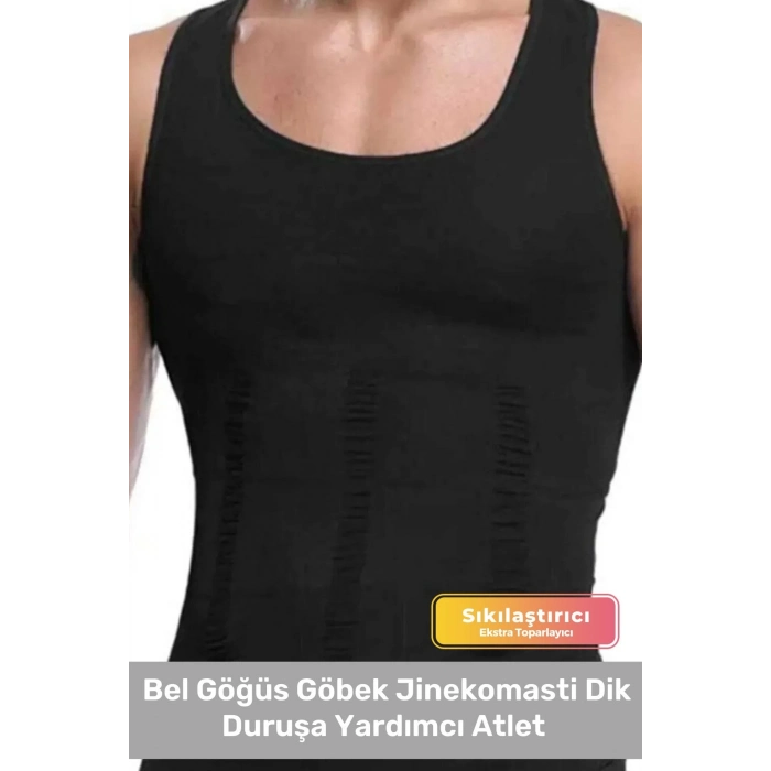 Bel Göğüs Göbek Jinekomasti Toparlayıcı Erkek Extra Göbek Sıkılaştırıcı Siyah Korse Atlet