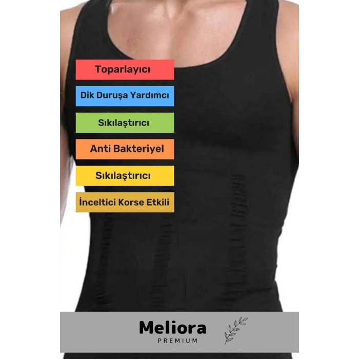 Bel Göğüs Göbek Jinekomasti Toparlayıcı Erkek Extra Göbek Sıkılaştırıcı Siyah Korse Atlet