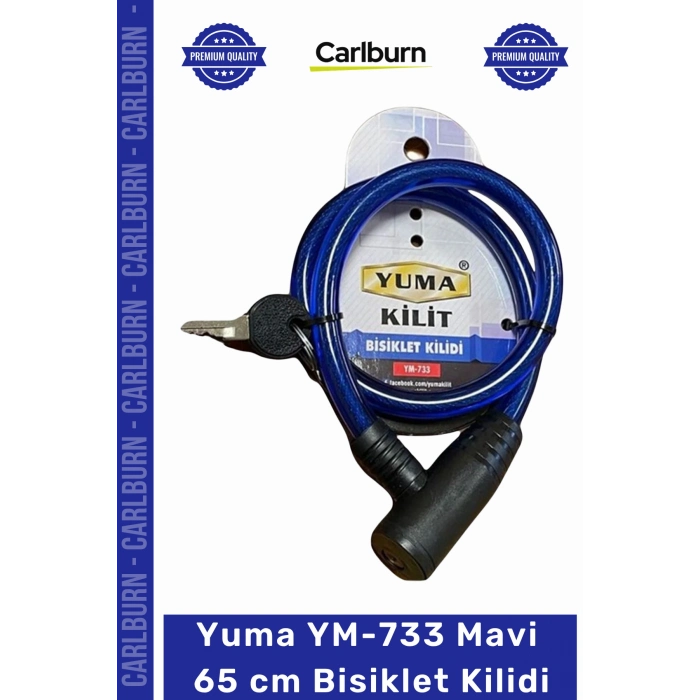 #BisikletKilidi Çelik Kablo Vinil Kaplama Güvenli Dayanıklı Anahtarlı YM733 Mavi 65 cm Bisiklet Kilidi