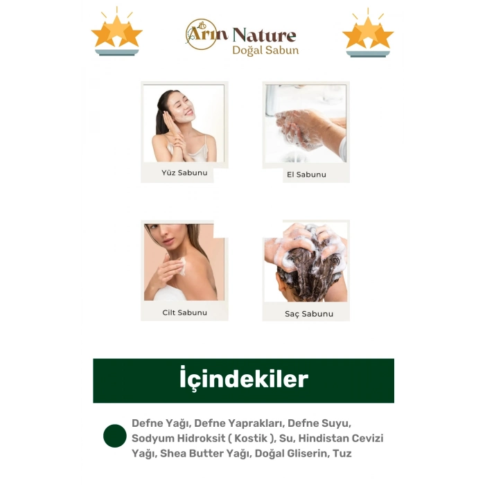 #bitkiselsabun %100 Doğal Güzel Kokulu El Yüz Saç Vücut Orijinal Bitkisel Defne Sabun 120g - 6 Adet