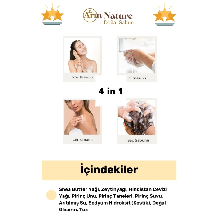 #bitkiselsabun %100 Doğal Güzel Kokulu El Yüz Saç Vücut Orijinal Bitkisel Pirinç Sabun 120g - 4 Adet