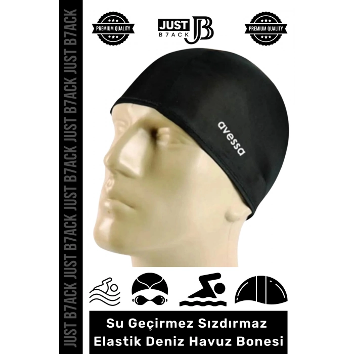 #Bone Su Geçirmez Sızdırmaz %100 Silikon Esnek Yüzücü Elastik Siyah Deniz Havuz Bonesi - 1 Adet