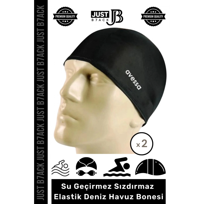 #Bone Su Geçirmez Sızdırmaz %100 Silikon Esnek Yüzücü Elastik Siyah Deniz Havuz Bonesi - 2 Adet